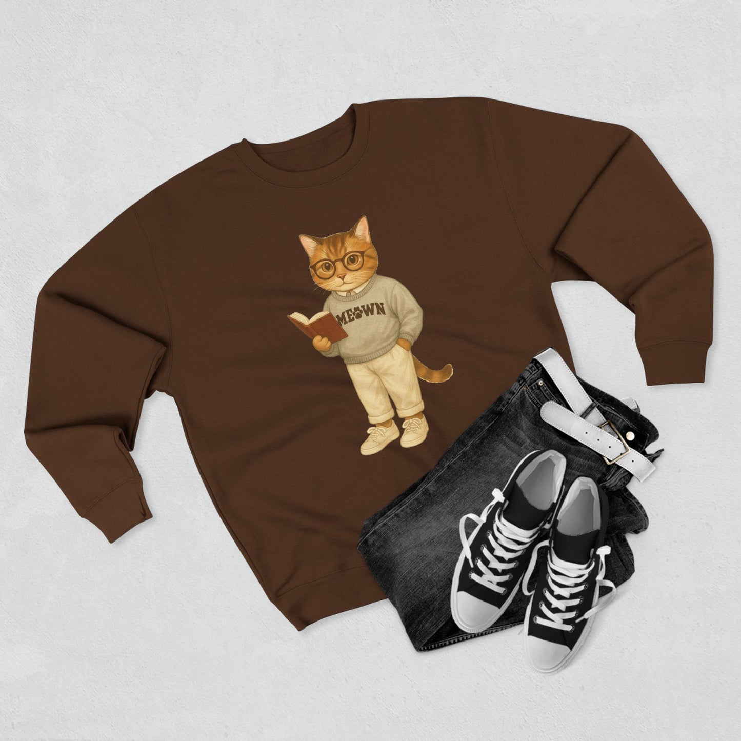 Ivy League Cats Brown Sweatshirt | Cozy Unisex Crewneck